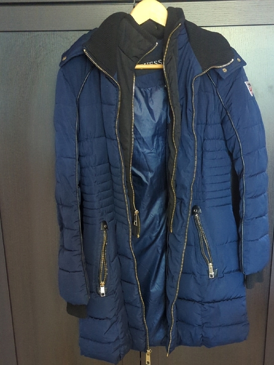 Guess Jackets & Blazers - Guess 3/4 Navy Quilted Long Puffer Coat with Zip - Size M Great Condition